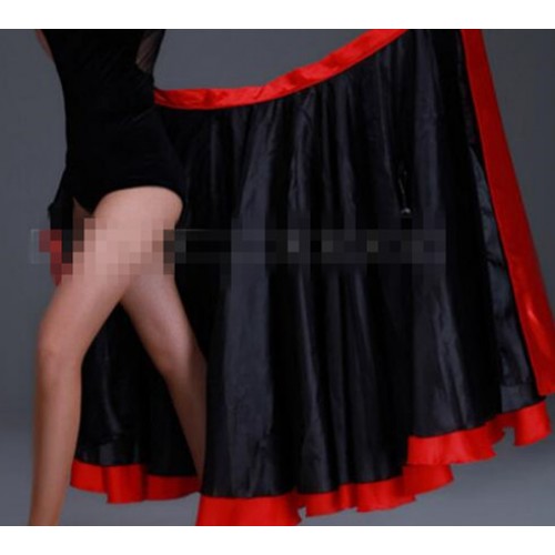 Red flamenco skirt for girls children Spanish bull dancing stage performance   lace up wrap waist skirts 540degree